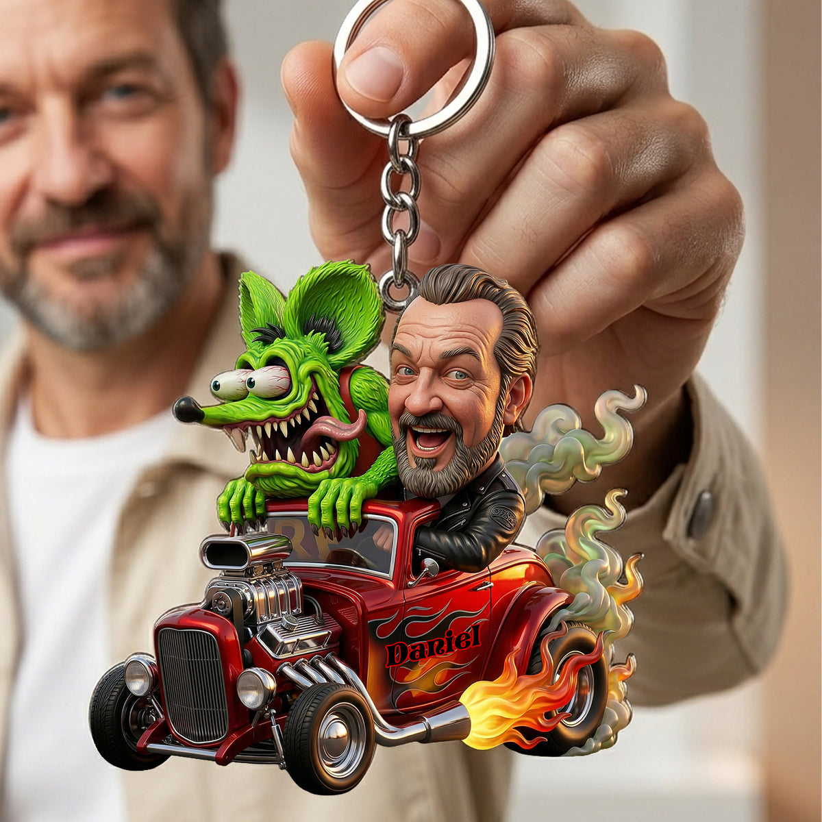 Speed Monster Keychain - Custom Photo Gifts For Hot Rod Lover
