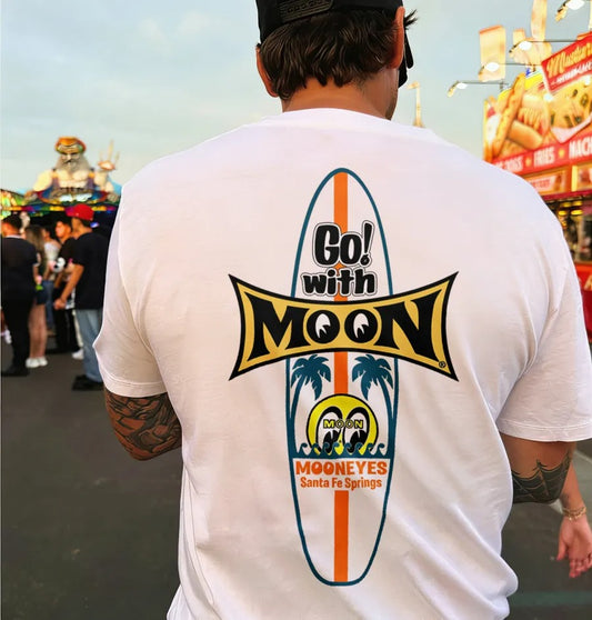 Go With Moon Mooneyes Surfboard Retro Printed Men's T-shirt