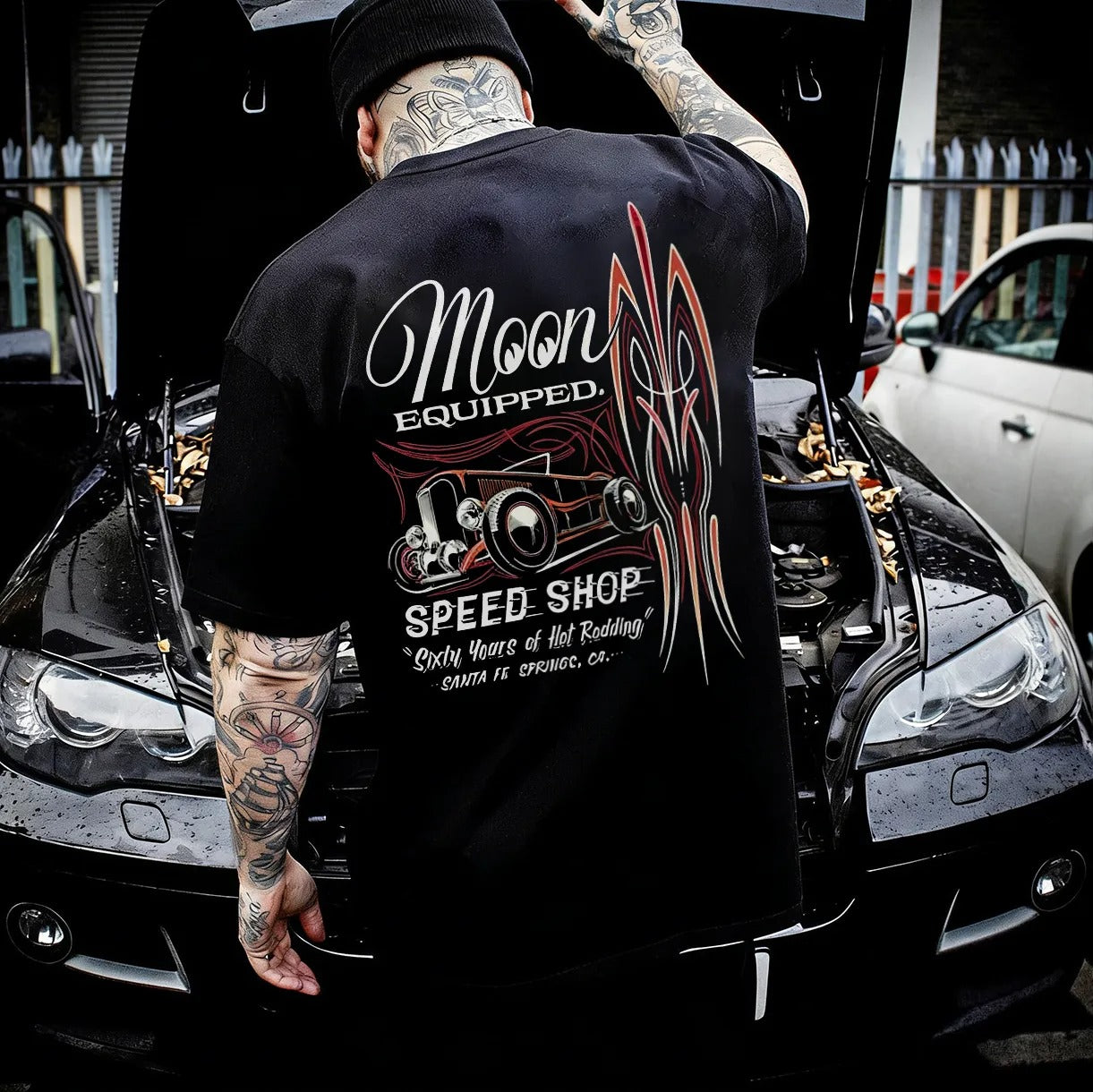 Moon Equipped Speed Shop Sixty Years Of Hot Rodding Printed Men's T-shirt