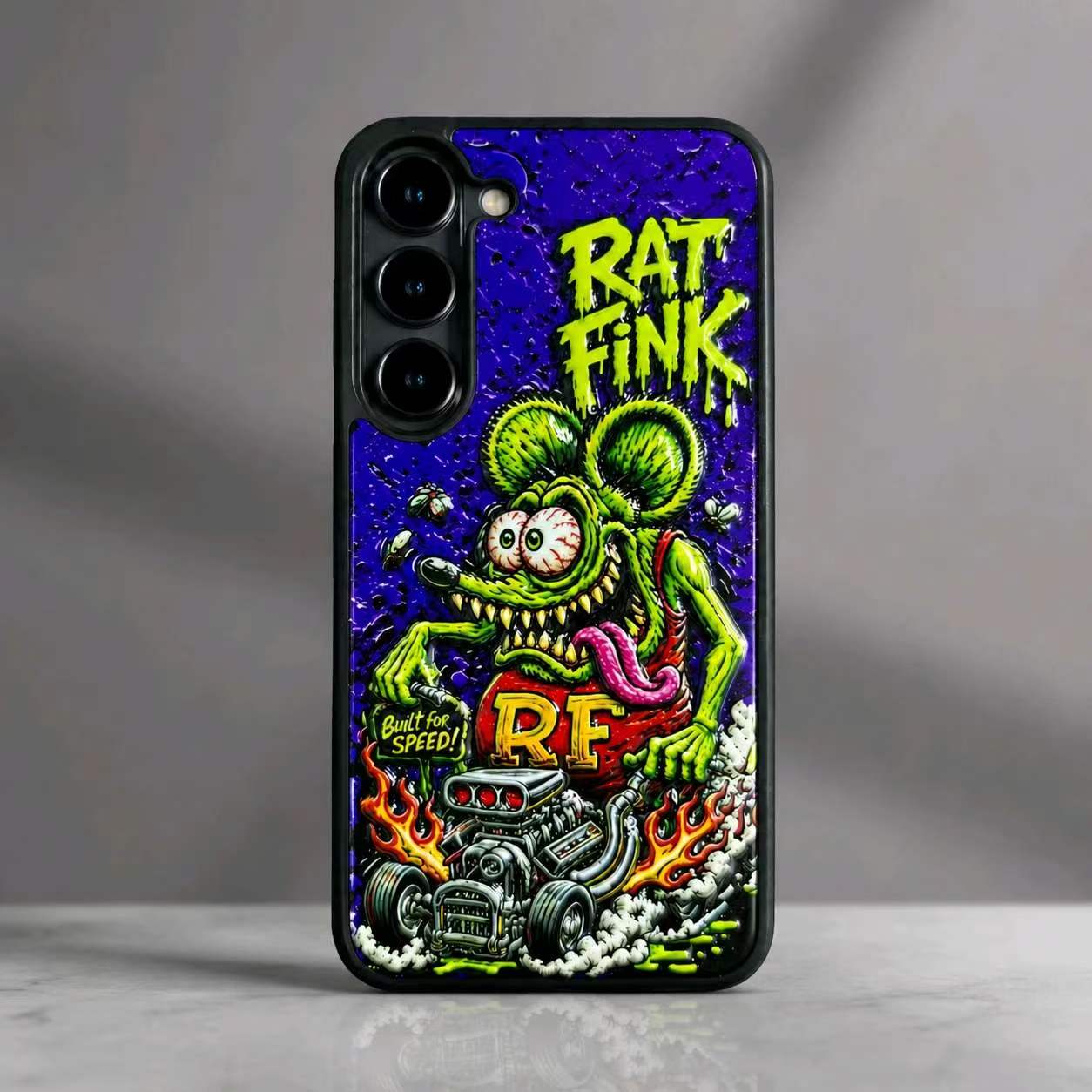 3D Embossed Rat Fink Built For Speed Phone Case, Kustom Kulture Hot Rod Lowbrow Art Shockproof Case
