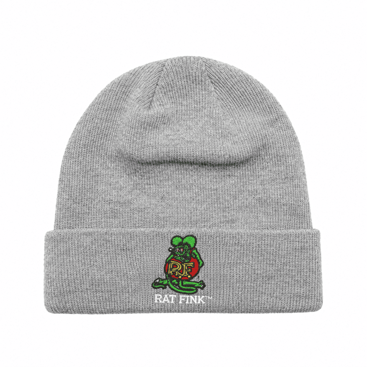 Rat Fink Embroidered Cuffed Knit Beanie, Retro Hot Rod Winter Hat, Multiple Colors Available