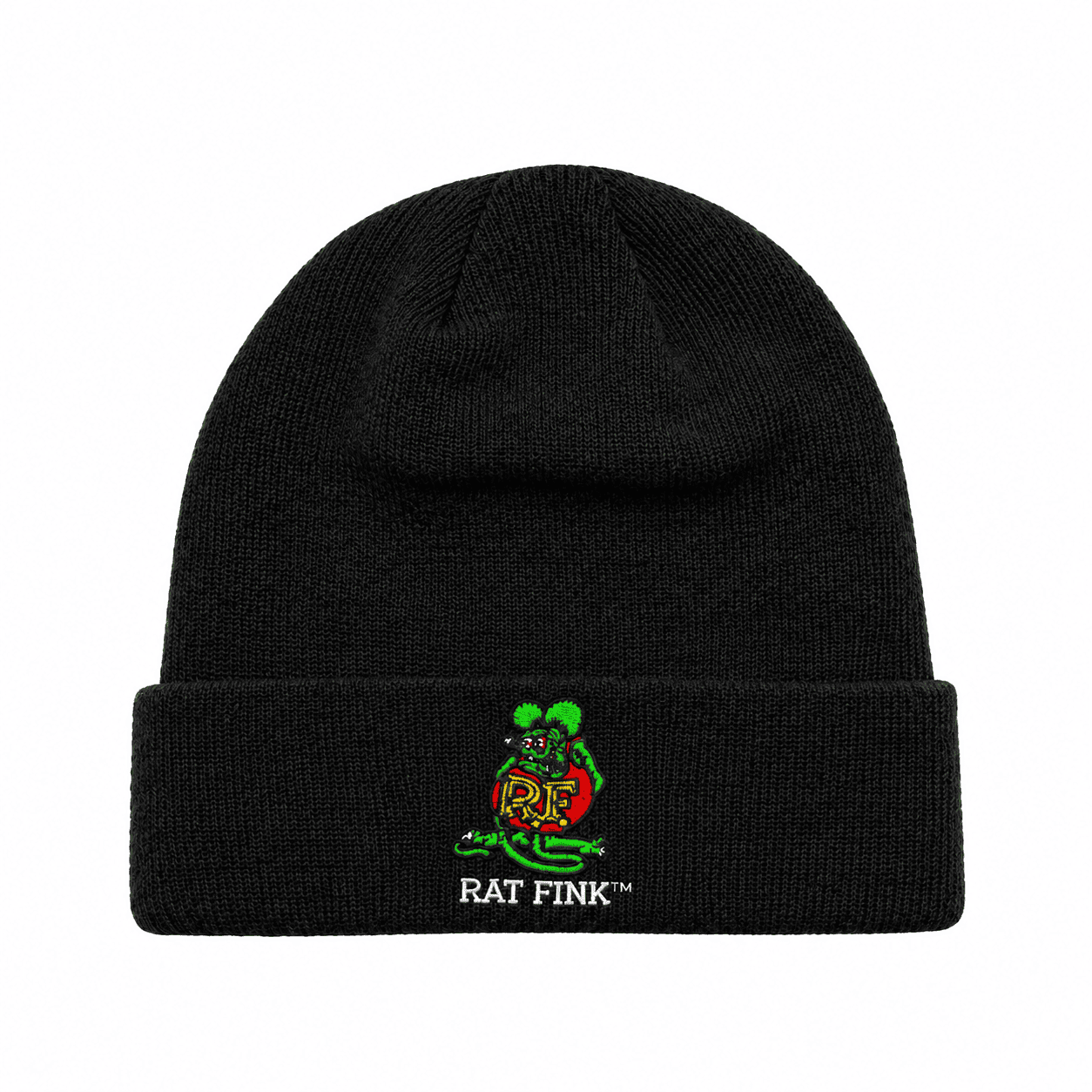 Rat Fink beanie - embroidered RF logo detail